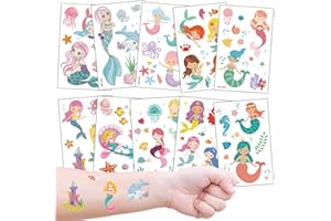KADERAS Tatuaż syrenki dla dzieci, 10 arkuszy, tymczasowe tatuaże dziecięce, wodoodporne, dla dziewczynek, na urodziny dziecka, upominek na imprezę