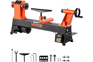 VEVOR Tornio per Legno, 1 CV, Tornio da Banco per Legno con Velocità Variabile da 0 a 3800 giri/min, Banco da Lavoro da 304 x 465 mm, Motore DC Senza Spazzole, Costruzione in Ghisa