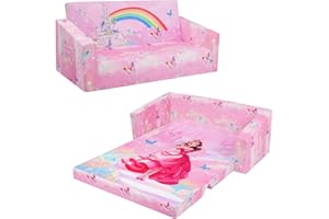 DECALSWEET Divano Letto 2 Posti per Bambini 2-in-1 Pieghevole Schienale Poltrona, Comoda Stabile Divano Bambino Bambina, Divano Pieghevole Leggero Apribile per Camera da Letto, Soggiorno (Principessa)