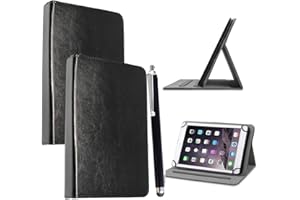 MOBILE STUFF 10inch Tablet Case Cover - Universal Leather Stand Case Folio Cover Magic Leather 360° Rotating Case Fits for ALL 10" Inch & 10.1" Inch Tablets + Stylus Pen (BLACK)
