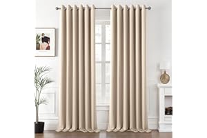 MIULEE Beige Blackout Curtains for Living Room 2 Panel Set, Premium Eyelet Curtains for Bedroom, Thermal Insulated Window Curtain Drapes, Black Out Curtain 90 Drop, Each Panel 90 x 90 Inches
