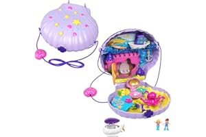 Polly Pocket Schatulle, Muschel Tasche zum Umhängen in Unterwasser Thema, mit 2 Puppen und 1 U-Boot, Polly Pocket Meerjungfrau Spielzeug, Spielzeug ab 4 Jahre, GNH11