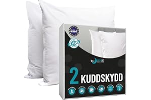 Dreamzie – Paket med 2 Kuddöverdrag Vattentätt 40 x 60 cm - 16 x 24" med Dragkedja – Vitt tyg 100 % Bomull Oeko Tex® – Andas