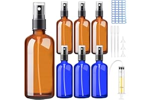 DONQL 6 Stück 100ml Sprühflaschen aus Glas Mit Zerstäuber, Flüssigkeitssprühflasche Spray Flaschen Mit Feinem Nebel für Reiseflüssigkeit Kosmetik (Blaue+Amber)