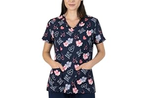 B-well Isabella Print Scrub Top with Spandex Medical Uniforms & Scrubs with Short Sleeve and V-Neck