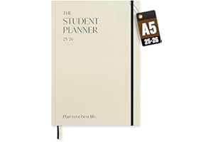 Burde Student Planner A5 Beige - Calendario 2025/2026, Agenda Settimanale A5 per Studenti, Uomini & Donne, Calendario 12 Mesi, Formato Notebook