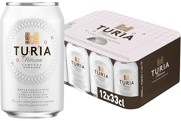 Turia Märzen | Cerveza Tostada | Reflejos Rojizos | Sabor Único | Pan Tostado | Pack 12 Latas x 33 cl