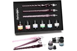 ESSSHOP 3 Violet Verre Dip Lot de stylos - Stylo de calligraphie avec 6 plume en verre d'encre colorée pour l'art, l'écriture, la signature, la décoration, le cadeau, débutants journalisation