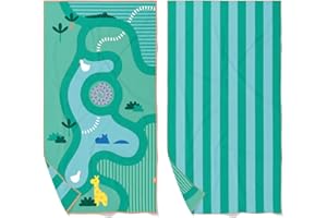 Quut Toalla de playa o piscina para niños con juego – Microfibra de secado ultra rápido, sin arena, compacta, ligera (safari, L - 180 x 100 cm)
