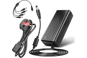 Power Supply 12V 5A Adapter,LeTaoXing AC 100-240V to DC12 Volt 60W Converter Driver Transformer with 4-Way 4 Way Splitter Cable 4CH for LED Strip Lights Security CCTV Camera
