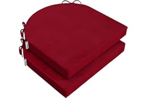 PRIMEPATIO Seat Pad for Dining Chair Set of 2, Patio Seat Cushions with Ties for Garden Kitchen, U-Shape Foam Comfortable Chair Pad for Indoor Outdoor, 45 x 45cm, Red