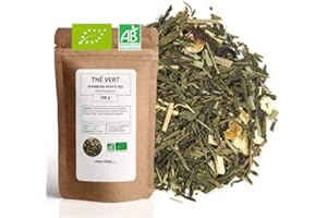 MES THÉS Thé Vert bio Citron Framboise - 100g (40 tasses) - Thé en vrac 100% agriculture biologique - Mes-Thés