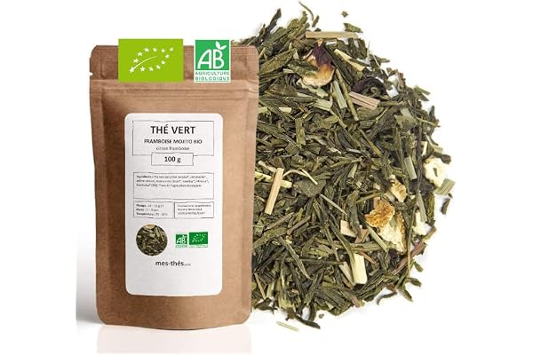 Thé Vert bio Citron Framboise - 100g (40 tasses) - Thé en vrac 100% agriculture biologique - Mes-Thés