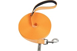 Wolfone Long Line Dog Lead with Padded Handle Orange 5m Reflective Extra-long Training Leads for Dogs Outside