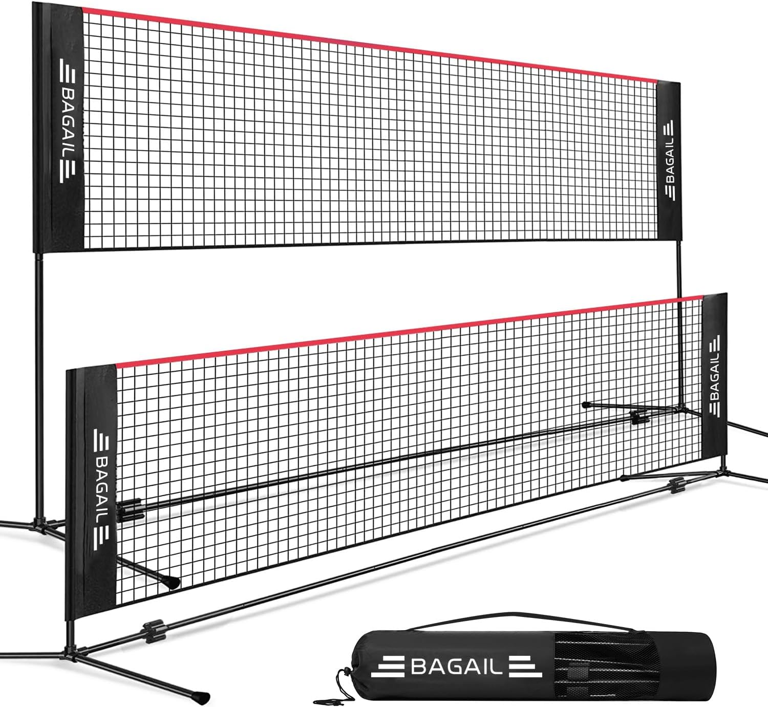 BAGAIL Red de Bádminton Plegable Hecha de Nailon con Soporte de Altura Regulable y Bolsa de Transporte, Fácil de Montar y Desmontar, Jugar al Tenis, Bádminton o Voleibol