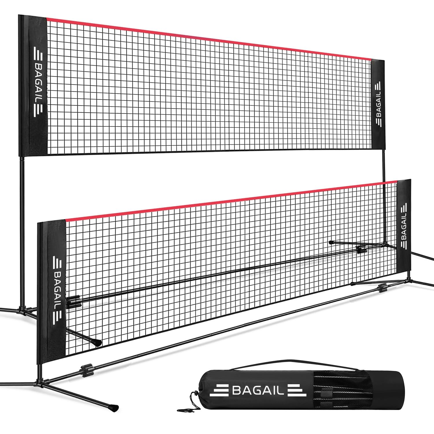 BAGAIL Red de Bádminton Plegable Hecha de Nailon con Soporte de Altura Regulable y Bolsa de Transporte, Fácil de Montar y Desmontar, Jugar al Tenis, Bádminton o Voleibol - 1