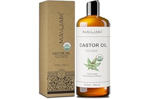 MAYJAM Huile de Ricin Bio 473ml, Castor Oil Organic 100% Pure Naturelle - Pressée À Froid - Huile Capillaire Pour Croissance De Cheveux, Cils, Sourcils, Soins de Peau, Hair Oil