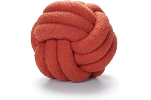 Fay Bless Modern Home Decor Knot Ball Pillow - Handmade Soft Round Cushion for Bedroom, Bed, and Living Room (Grapefruit red,35CM)