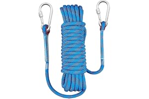 Klätterlina 10 m, rep med karbinhake, blått klätterrep, rep 10 mm, statiskt nylonrep, för äventyr camping avrepning sport van