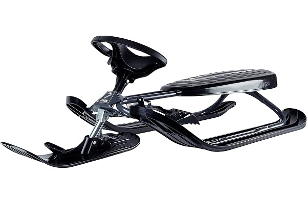 STIGA Snowracer Curve – Luge avec Volant, Frein et Ski Incurvé – pour Enfants et Adultes – Cadre en Acier Solide – Facile à Manœuvrer – Poids Max 90 kg, Gris