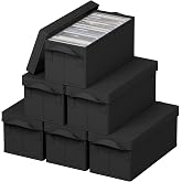 Lifewit 6 Pieces CD Storage Boxes Stackable Folding Storage Box with Lid, Container for up to 180 CDs (30 Each), for Home and