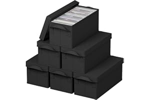 Lifewit Pudełko do przechowywania płyt CD, 6 sztuk, organizer na płyty CD, składany pojemnik z pokrywką, uchwytami, 33,5 cm × 15 cm × 13,5 cm