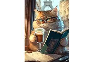 DAERLE Cat Drinking Tea Diamond Painting, 5D Diamond Art Kits Cat, Diamond Painting Kits for Adults, Diamond Art Kits Diamond Picture Arts for Home Wall Decor 30x40cm