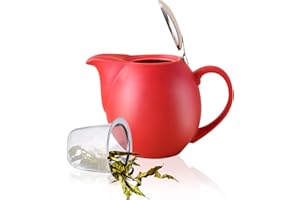 Yundu Théière en porcelaine rouge de 950 ml - Couvercle en acier inoxydable et infuseur fin pour infuser le thé en vrac, assez pour 4 tasses