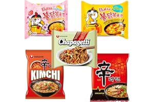 YIJIA | Pack 5 Paquetes mezclados B Ramen Coreano instantáneo Shin Ramyun, de Kimchi, de Chapagetti, Carbonara y de Queso