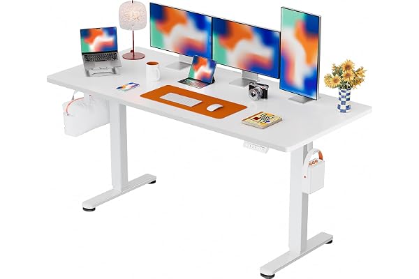 ErGear Bureau Assis Debout, Bureau Electrique Réglable en Hauteur avec Panneau Intelligent à 4 Mémoires et Plateau en Deux Parties (Blanc, 160 x 80 cm)