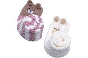 LittleForBig Słodkie zwierzę koral polar udo wysokie długie skarpety w paski 2 pary