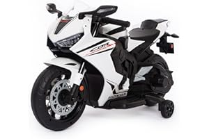 BabyCar Moto Elettrica Bambini Honda CBR 12V | Moto Elettrica Bambini 3-5 Anni con Luci, Suoni, MP3/USB e Rotelle Stabilizzatrici | Batteria 12V 3,5Ah, Motore 30W e Acceleratore a Pedale | Bianco