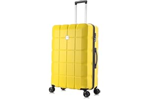 ATX LUGGAGE EST. 1991 ATX Luggage Suitcase Large on 4 Dual Spinner Wheels Super Lightweight ABS Hard Shell Hold Check in with Built-in TSA Lock (Yellow, 110Liter)