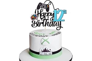 SYKYCTCY 1 Pack Happy 12th Birthday Cake Topper Glitter Video Game Cake Pick Game On Controllers Twelfth Cheers to 12 Years Cake Decoration for Game Theme Happy 12th Birthday Party Supplies Black
