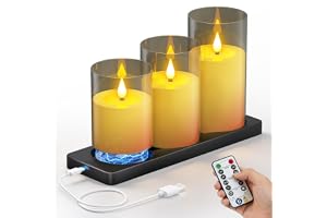 PChero Uppladdningsbara LED-ljus med magnetisk laddare | 3 stycken elektriska ljus, pelarljus med fjärrkontroll och timer för