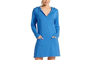 Willit Women's UPF 50+ Beach Coverup Dress SPF Long Sleeve Dress Hooded with Pockets Sun Protection Swim Cover Up