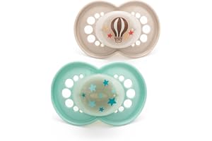 MAM Latex Original Night Soothers | 18-36 Months | Glow in The Dark Dummies | Comes in Dummy Steriliser Case | Baby Accessories | Blue/Cream (Various Designs)