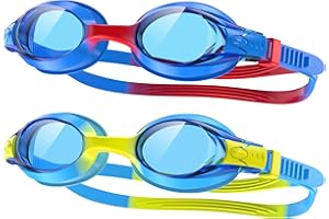 Findway Gafas de Natación, 2 Piezas Gafas para Nadar Adecuado a Los 4 a 12 Años Niños, Gafas de Correa de Silicona con Lente Antivaho para Proteger el UV