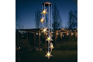 ZVO Solar Windspiele mit Stern, Solar Windspiel für Draußen Solarleuchten Warme LED Wasserdicht Gartenlampe, Hängeleuchte Garten Deko für Außen Balkon Terrasse Party Baum Geschenke