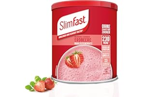 ‎SLIMFAST SlimFast Milchshake Pulver Erdbeere I Kalorienreduzierter Diät-Shake mit hohem Eiweißanteil für eine gewichtskontrollierende Ernährung I Nur 230 Kalorien pro Protein I 438 g