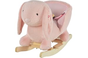 HOMCOM Kids Rocking Rabbit, Plush Rocking Horse Ride-On w/Sound, Wood Base, Seatbelt, for Ages 18-36 Months, Pink