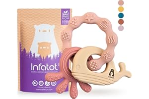 Infatot® Silicone Teether Toys for Babies 0-6 Months – Whale Octo – Baby Teething Toy Soothers & Teethers, Chew Toy for Newborns, BPA-Free Sensory Baby Toy – Plum & Milk