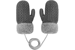 AFINDER Guanti invernali caldi e spessi, con morbido peluche, lavorati a maglia, con cordino, per 1-3 anni