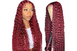 Lakaisa Water Wave Human Hair Wig Burgundy 4X4 Lace Front Capelli Veri Umani Wear and Go Glueless 100% Unprocessed Brazilian Remy Hair Parrucche Donna Capelli Umani No Smell for Woman 24 Inch