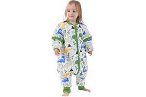 MIKAFEN Gigoteuse pour Bébé avec Pieds, Manches Amovibles et Chaussettes - Gigoteuse Tog 3.5-100% Coton - Turbulette Hiver pour Bébé, Fille Garçon-Dinosaures (3-4 Ans)