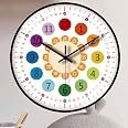 Moonport Learn to Telling Time - Orologio da parete digitale per bambini, funzionamento a batteria, silenzioso, camera da letto per bambini, soggiorno, aula e rientro a scuola