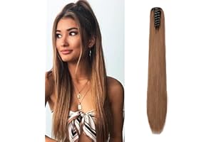 ‎CYBELLEZA Cybelleza Haar Extensions Zopf Haarteil Clip in Ponytail Extensions Claw Pferdeschwanz Haarverlängerung wie Echthaar Glatt Kunsthaare Lang Voluminös(Goldbraun)