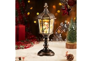 Auniq Weihnacht Schneekugel Laterne mit Musik, 30cm Groß Schneelaterne Automatischer Schneefall Straßenbeleuchtung Weihnachten Wasser glitzernde Verschneiter Globus Nachtlicht Xmas Dekoration Geschenk