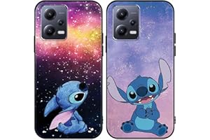 LYUBFDC 2 Piezas Anime Funda para Xiaomi Redmi Note 12 5G 6,67",Negro Carcasa Dibujos Animados Stitch Patrón Kawaii Aesthetic Ultra Delgada Suave TPU Silicona Bumper Protectora Case Cartoon