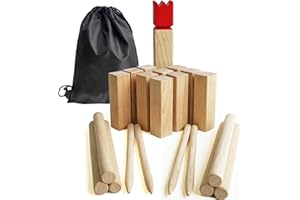 Jac & Mok Kubb Game Set - Hardwood Viking Games -KUBB Throwing Outdoor Games (Kubb Red, 5 x 5 x 30cm -King)